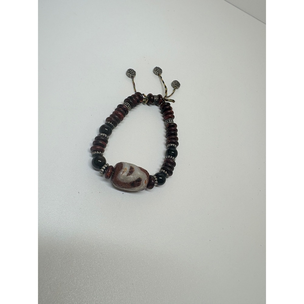 Agate Dzi Bead Bracelet Red Jasper Black Onyx Adjustable Boho Spiritual